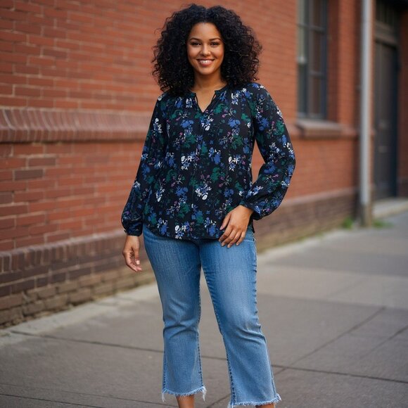 Time and Tru High Waisted Wide Leg Jeans 14  Button Up Stretch Raw Hem Cropped - Picture 1 of 16